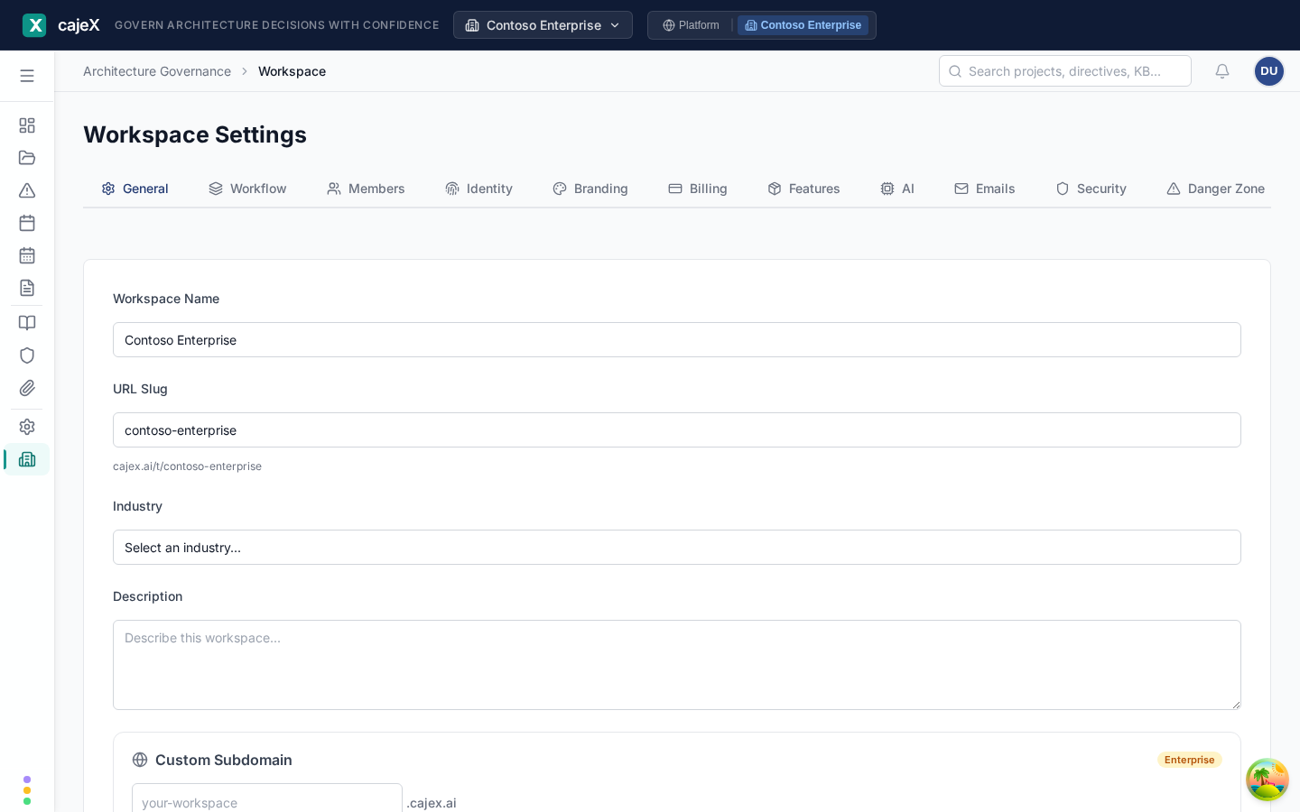 Workspace settings view